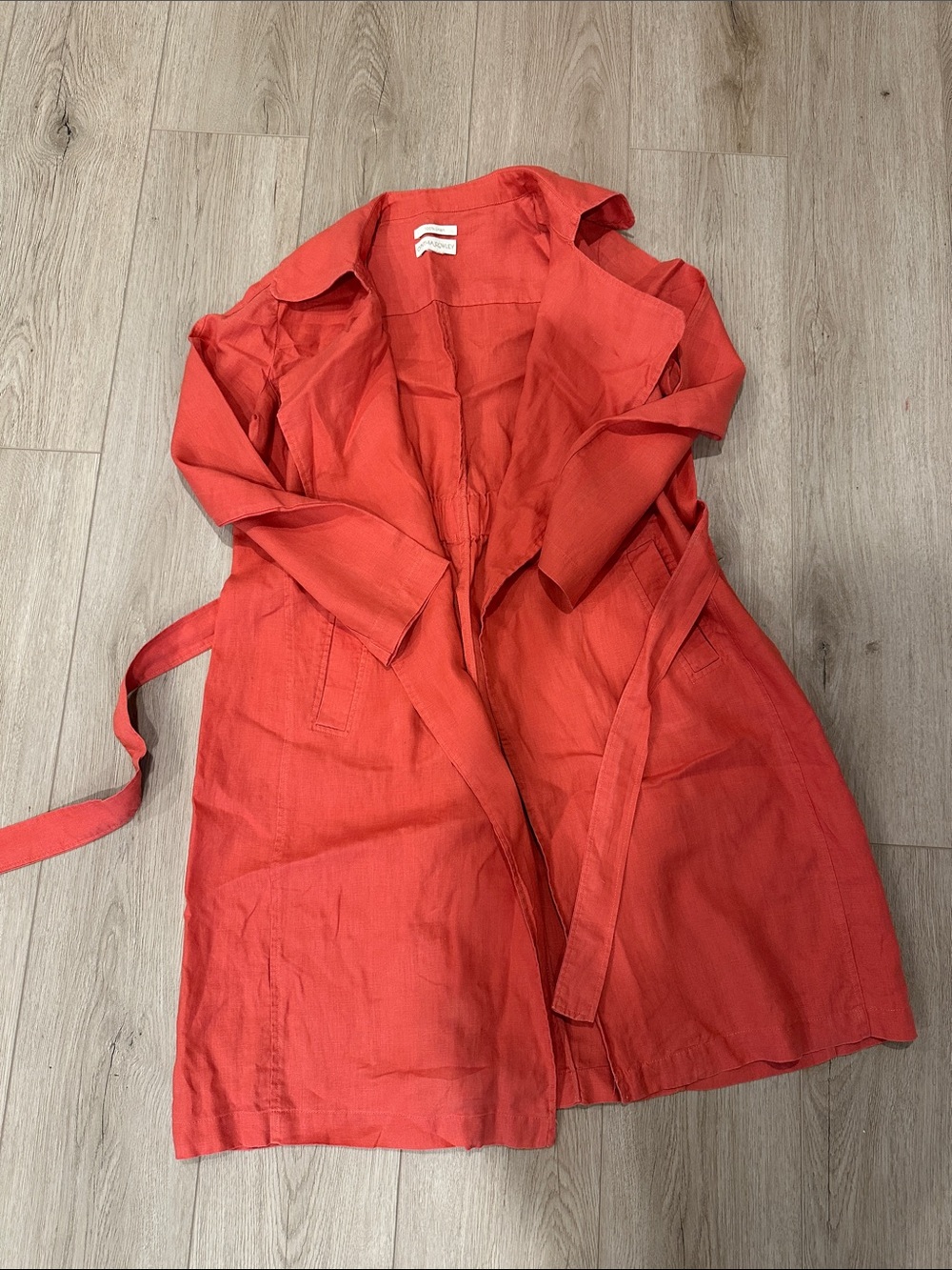 Cynthia Rowley Coral-Red Linen Trench Coat